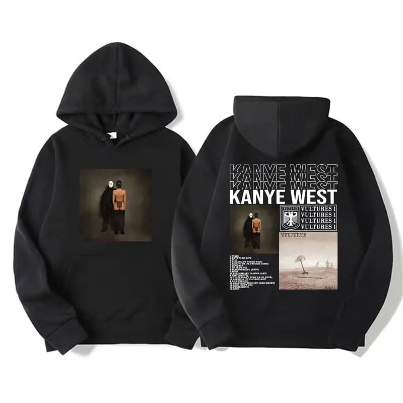 Rapper Kanye West Nuovo album Vultures Grafica con cappuccio Uomo Donna Felpa moda vintage Felpa con cappuccio oversize gotica maschile Streetwear