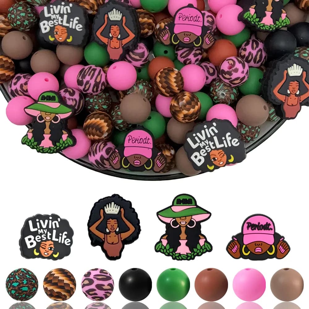 Set di perline in silicone per ragazze alla moda, 25/44/60 pezzi, perfetto per lavori artigianali fai-da-te come portachiavi, collane, braccialetti, ecc.