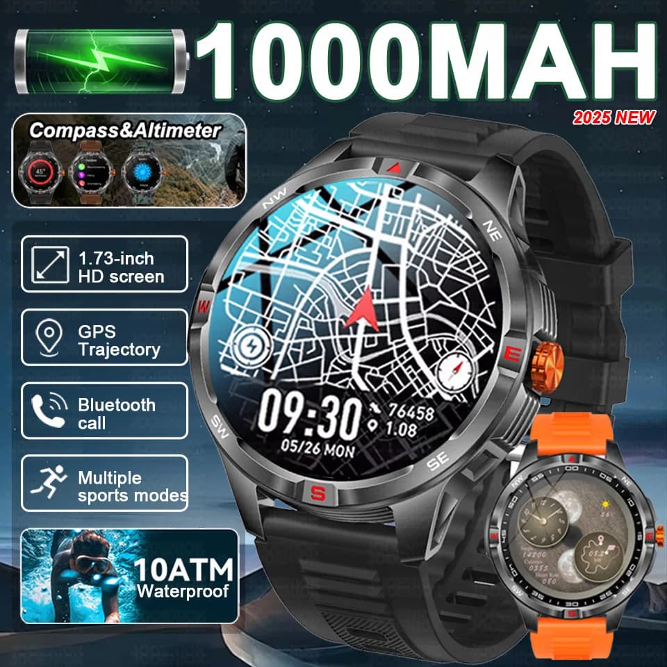 T-Rex 3 Military 1000mAh Battery Smart Men Adults Compass Bluetooth Call AMOLED Screen Frequency Cardiac Waterproof SmartWatch