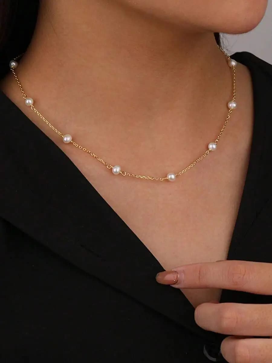 1pc Pearl Necklace Elegant Collarbone Chain Stylish Minimalist Jewelry