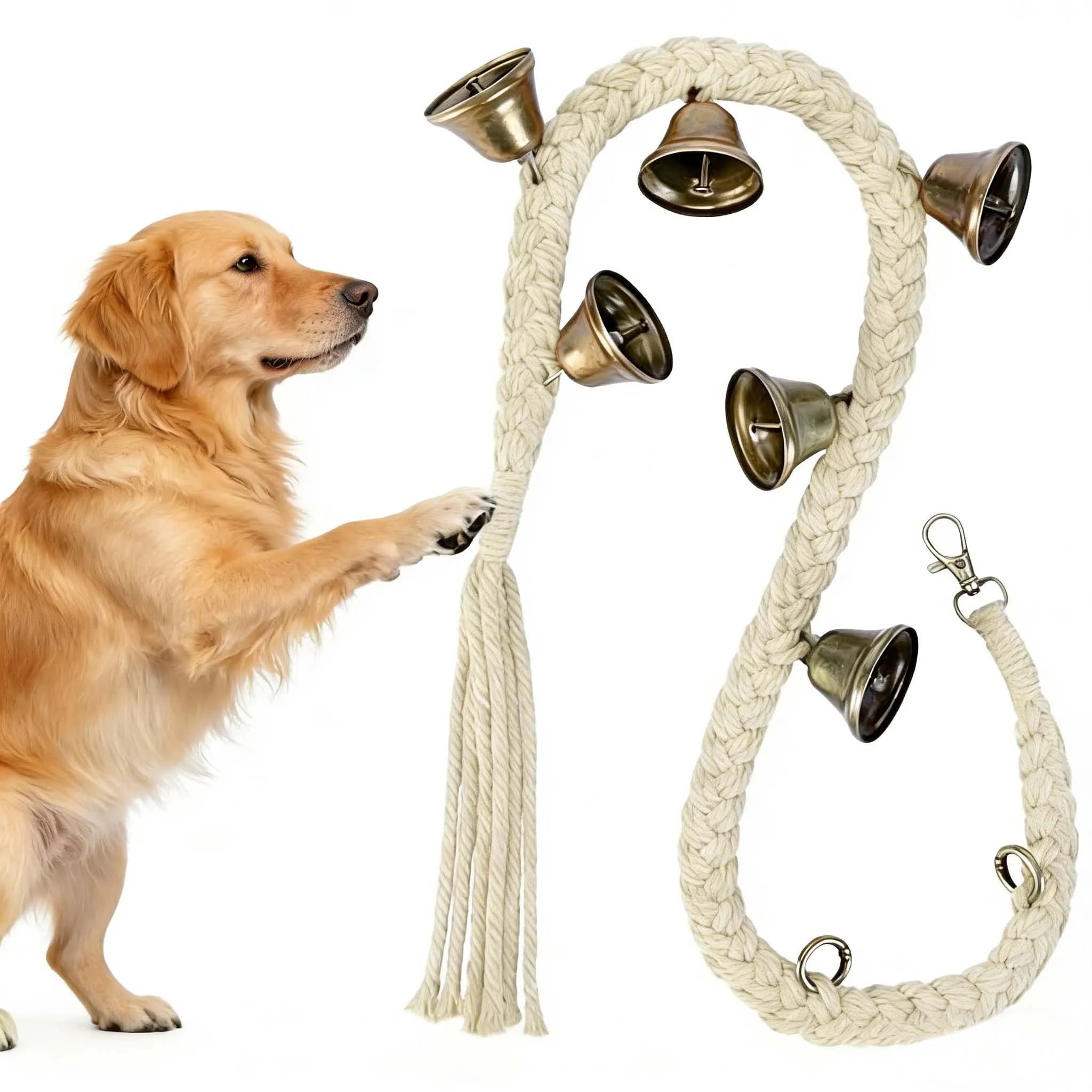 Campanello regolabile per cani per l'addestramento alla toilette; Campanello per cani intrecciato a mano per uscire quando suona, con 6 campanelli super sonori