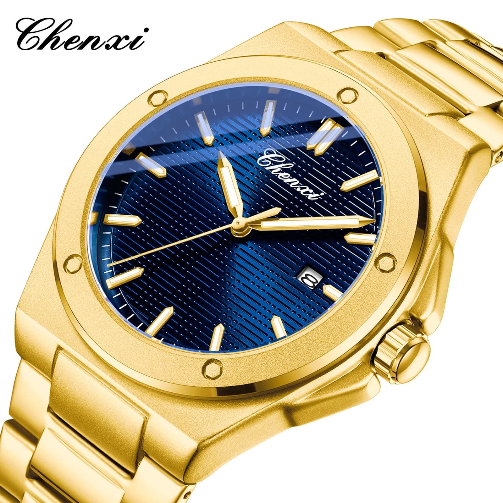 Men's CHENXI Wrist Watch, Stainless Steel Strap, Waterproof, Quartz, Display Date, Casual Business Style