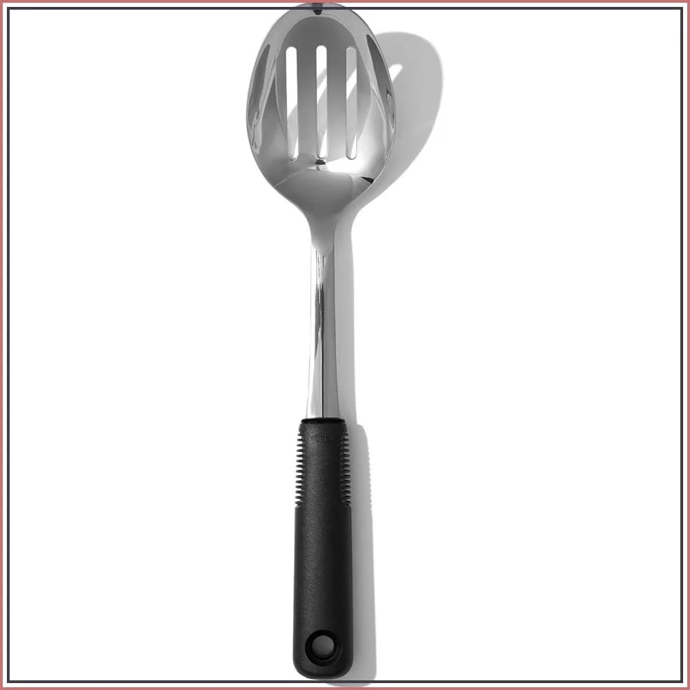 Stainless Steel Slotted Spoon - Non-Slip Grip, Dishwasher Safe