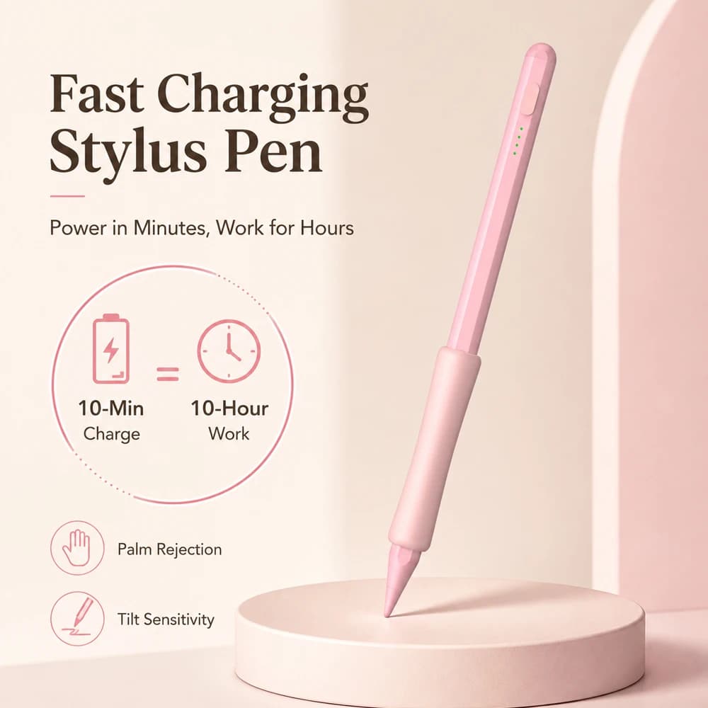 Stylus Pencil For iPad Girls Fast Charging Palm Rejection Tilt Magnetic LED Battery Display Tablet Pen School Notes Drawing