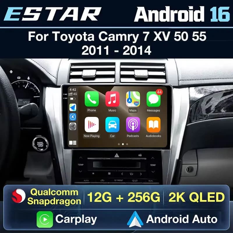 Wireless CarPlay Android Auto For Toyota Camry 7 XV 50 55 2011-2014 Android 16 Qualcomm Player Stereo Car Radio 2 DIN Autoradio
