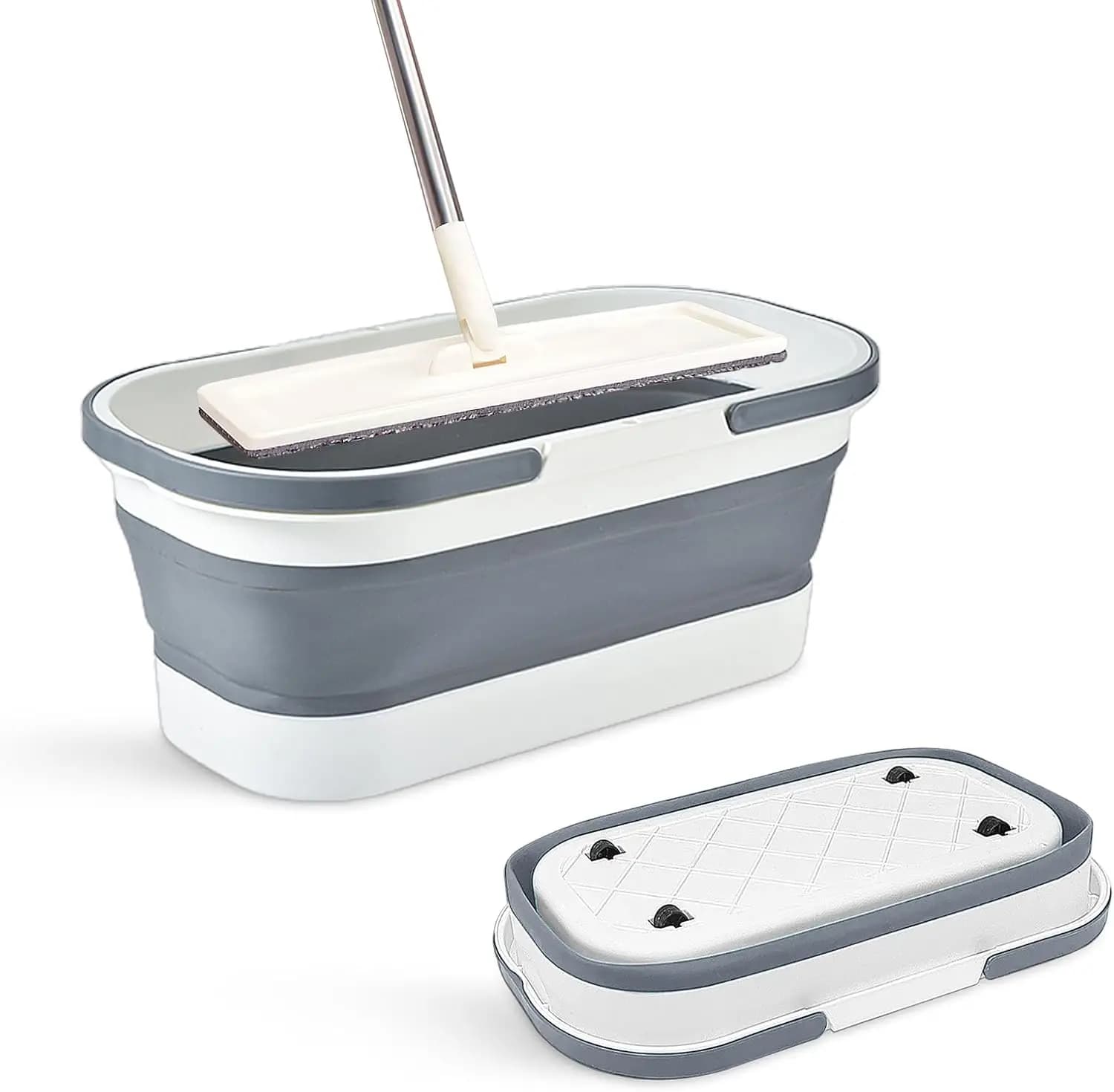 Secchio Pieghevole in Plastica con Ruote 12L per Pulizie Domestiche, Campeggio e Camper - Secchio Portatile Pieghevole per Lavaggio Pavimenti