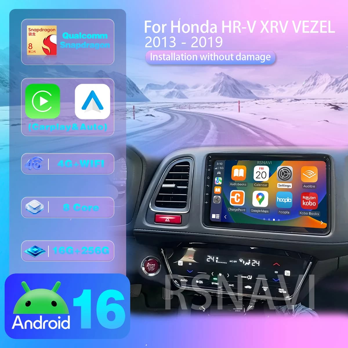 Autoradio RSNAVI Android 16 per Honda Vezel HR-V HRV HR V XRV 2012 - 2019, GPS, Stereo, BT, Video, Lettore Multimediale