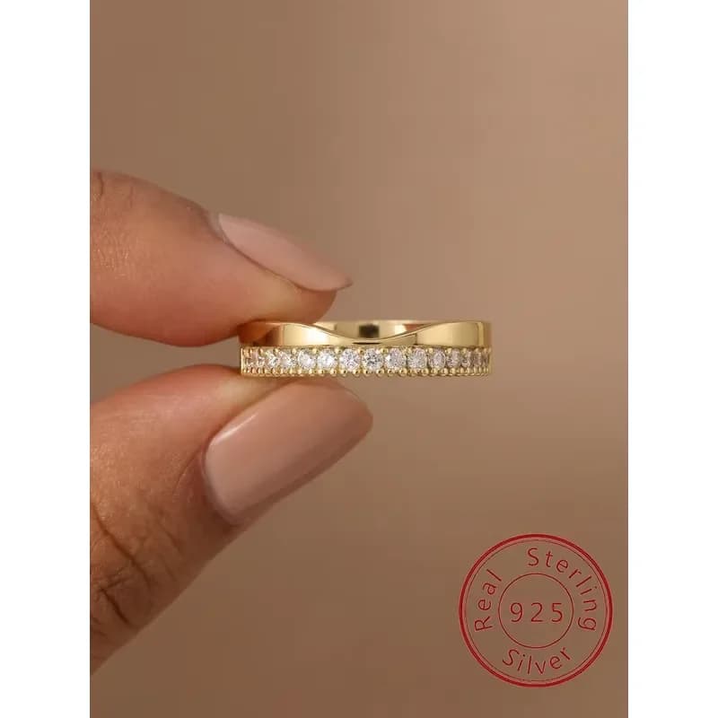 925 Sterling Silver Minimalism Smile Zircon Ring For Women Engagement Anniversary Party Daily Wear Fine Jewelry