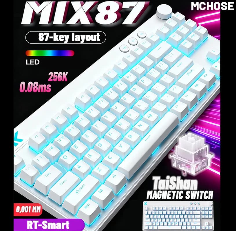 MCHOSE Mix 87 Magnetic Axis Cable Mechanical E-sport Keyboard 8K + 256K Esport 0.08 ms Custom Play Support Taishan Axis GT