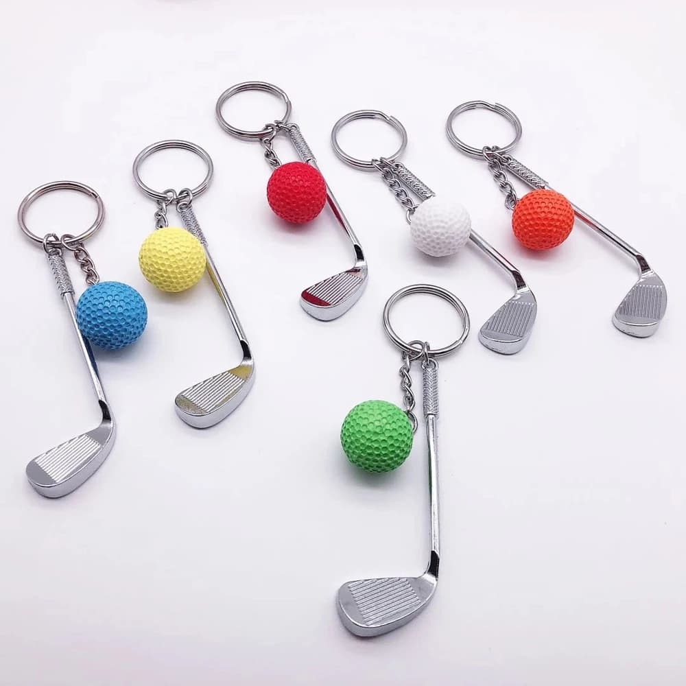 Portachiavi in metallo con ciondolo a forma di palla da golf e mini mazza da golf, souvenir per club sportivi, gioiello da regalo