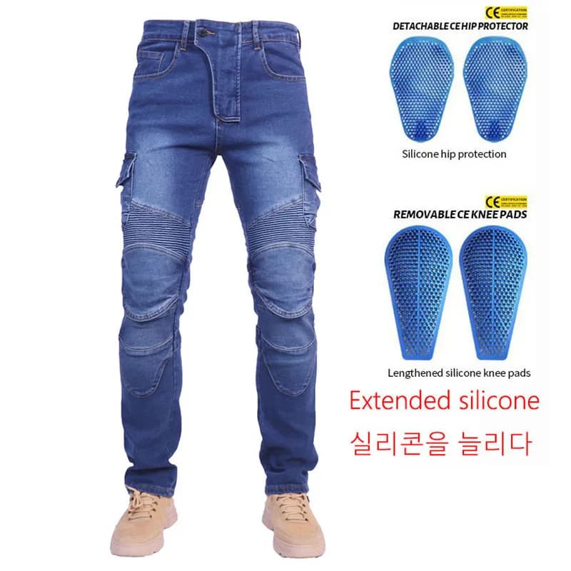 Jeans moto Pantalones Motocicleta Hombre Blue Denim Stretch Jeans versione Standard Car Ride pantaloni pantalone Summer Riding