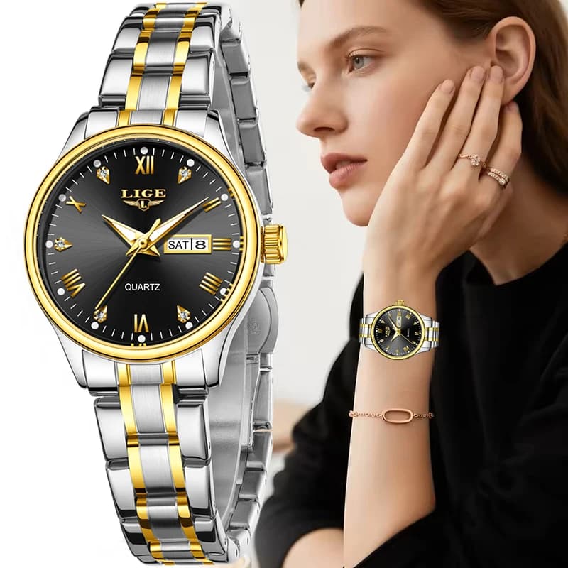 LIGE Orologi da polso al quarzo alla moda per donna Orologio da polso semplice ed elegante da donna Orologio luminoso impermeabile da donna Montre Femme