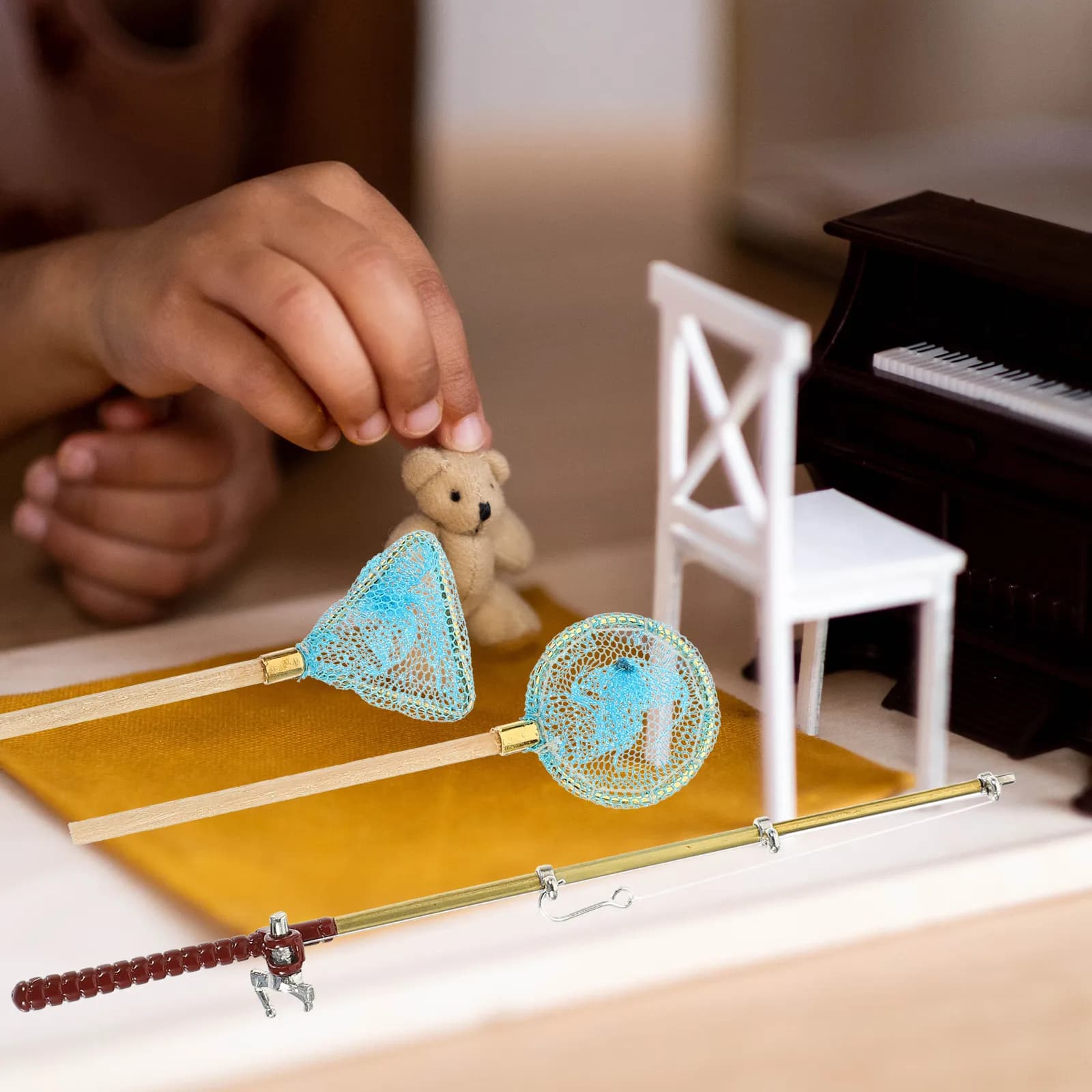 Set di Accessori per Scenari di Pesca in Miniatura, Rete da Pesca Decorativa, Piccoli Oggetti per Paesaggi in Miniatura