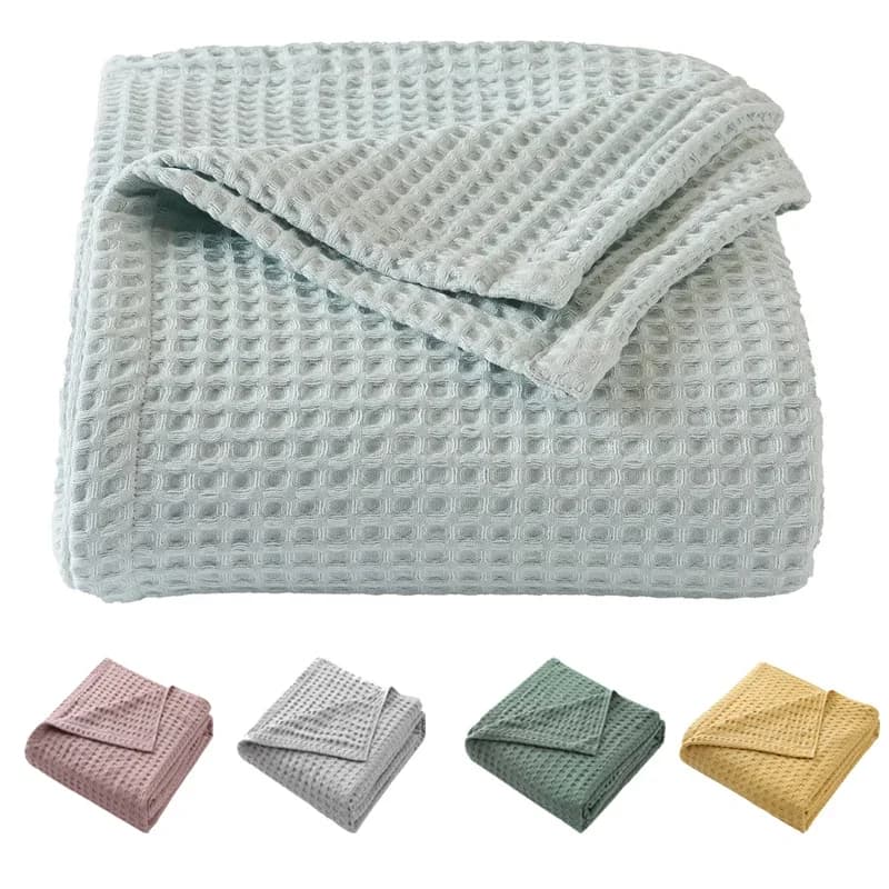Premium pure cotton thermal blanket with honeycomb fabric, soft and comfortable, light bedspread, bedspread for all seasons