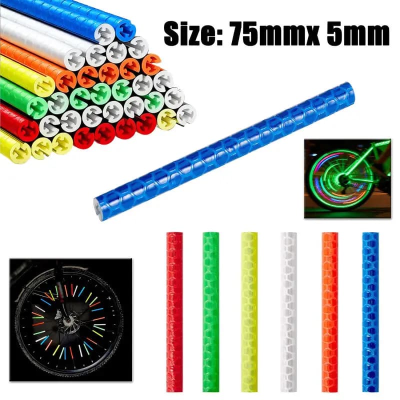 12/24/48PCS Raggi della ruota della bicicletta Adesivo riflettente Tubo colorato Avvertimento Luce di sicurezza Riflettore fai da te Kit di sicurezza riflettente