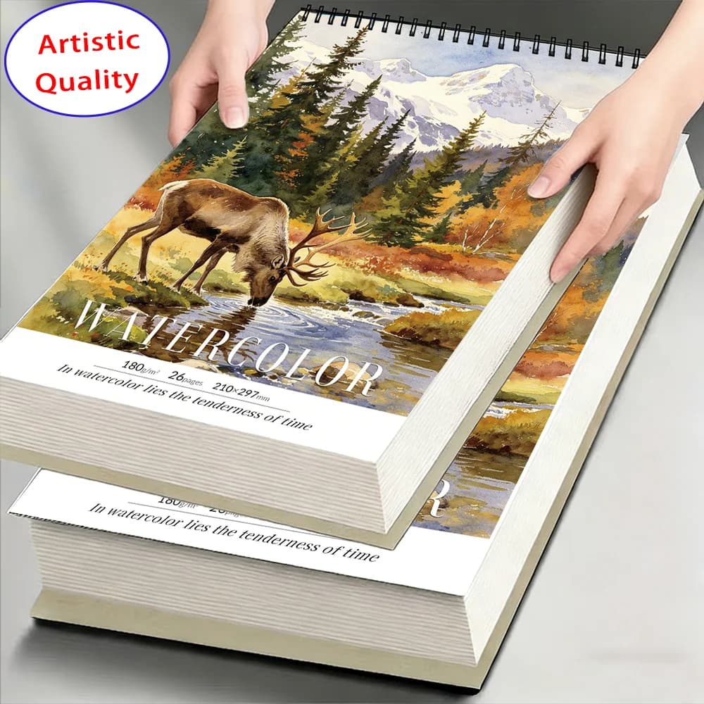 180gsm 26Sheets A4/A5 Watercolor Paper, Cold Press Art Notebook for Gouache & Mixed Media, Acid-Free Sketchbook