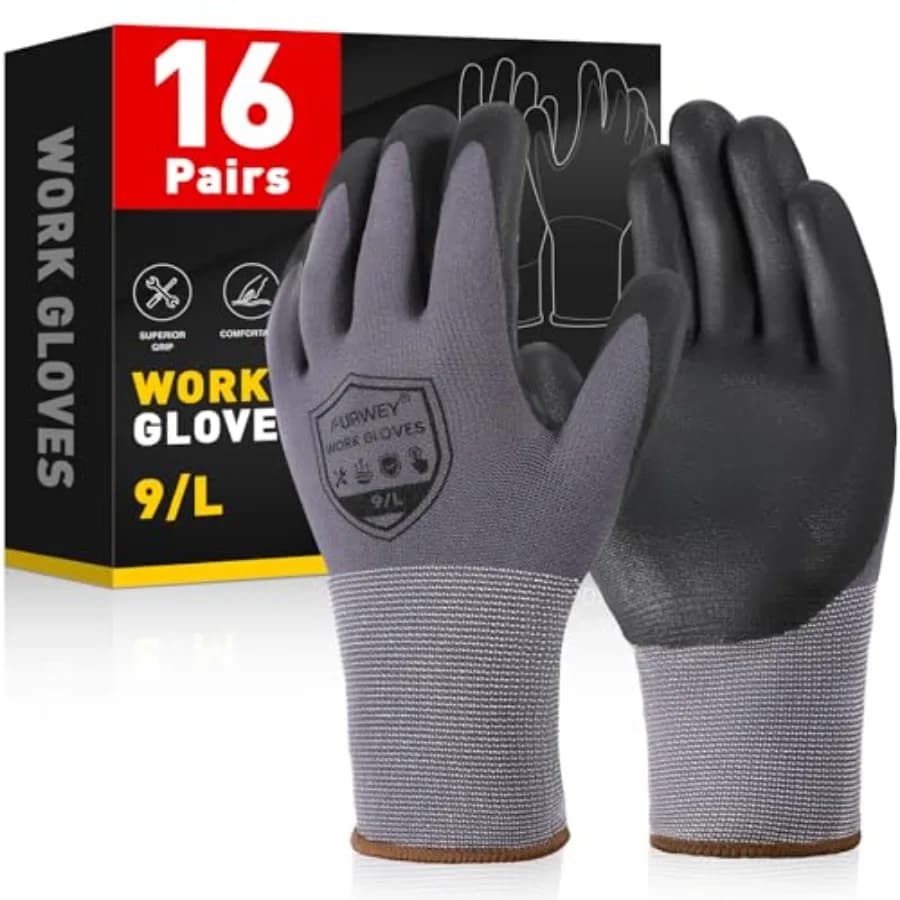Guanti da lavoro di sicurezza FURWEY - 16/32 paia, guanti rivestiti in nitrile microschiumato, guanti in nylon lavorato a maglia senza cuciture per uomo e donna S-XL