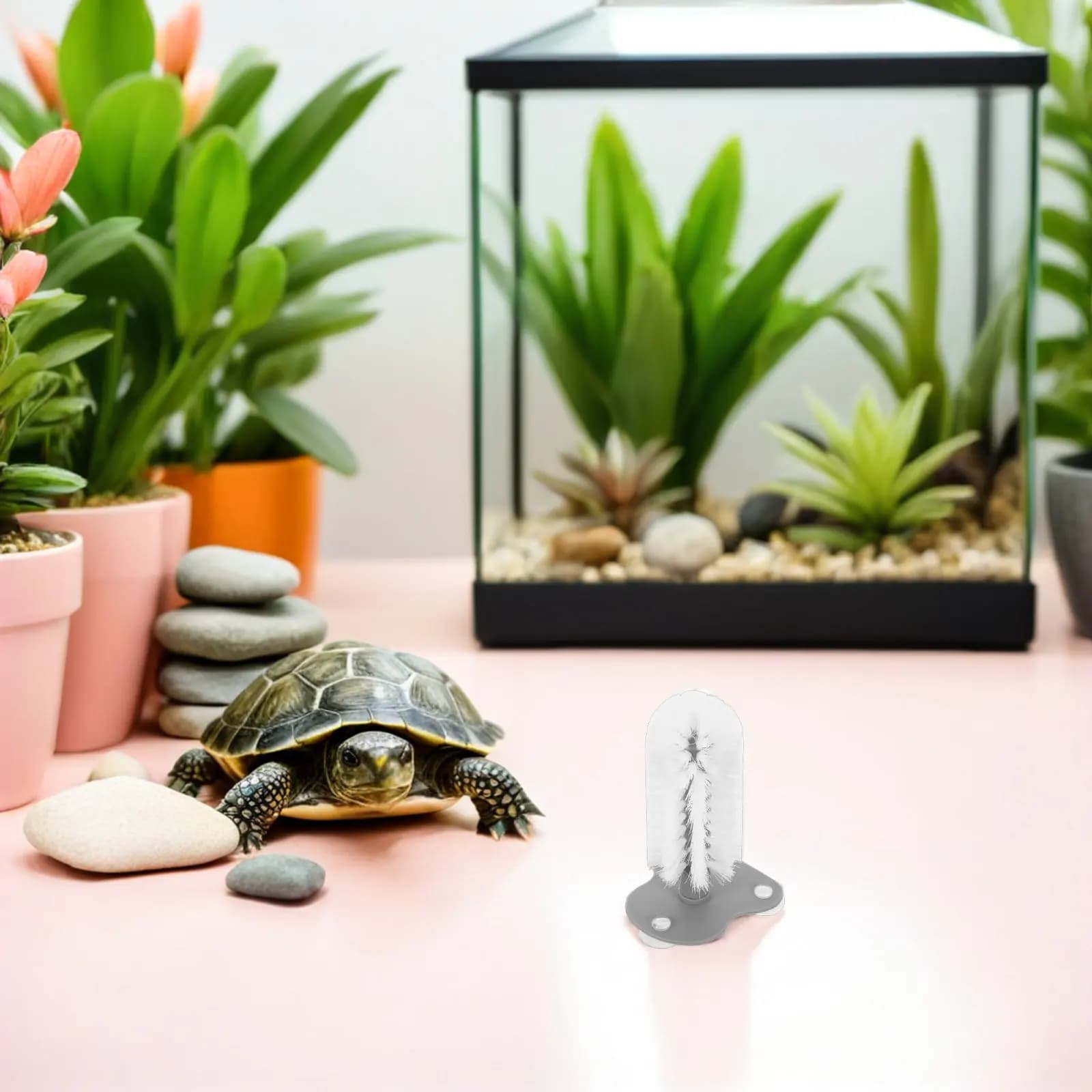 2 Pieces Brush for Cleaning Turtle with Suction cup, Soft bristles, for Cleaning Turtle Gum, Aquarium and Reptile Accessories, Remove Dirty and Fango