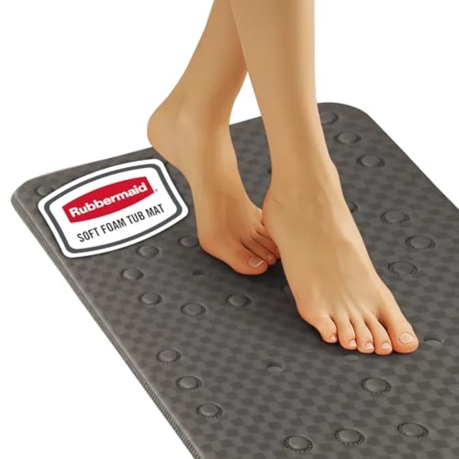 Rubbermaid Soft Foam Bath Tub Shower Mat, Non-Slip Tub Mat with Quick-Drain Holes, 35.88 x 17 Inch BPA-Free Bath Mat for Inside