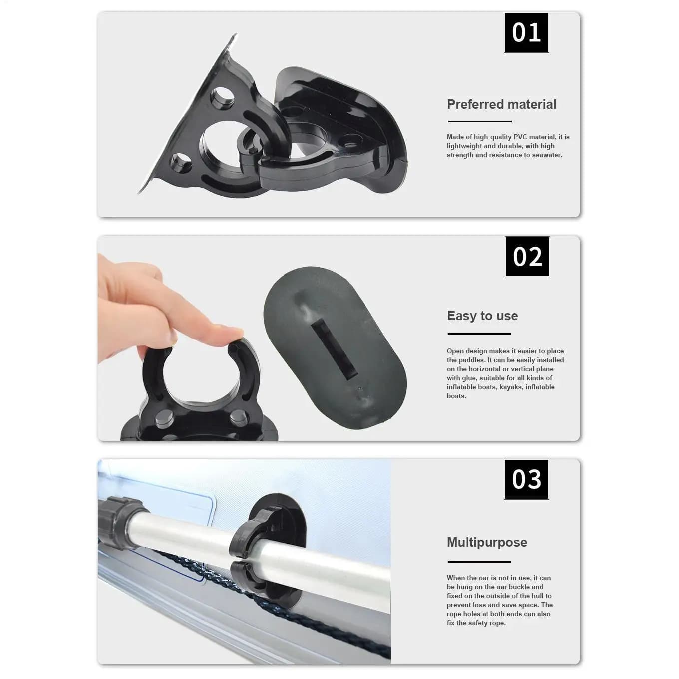 Clip per pagaia per kayak Clip per supporto per remo per pagaia Clip per supporto per pagaia per barca in gomma Supporto per pagaia per kayak per barche da pesca
