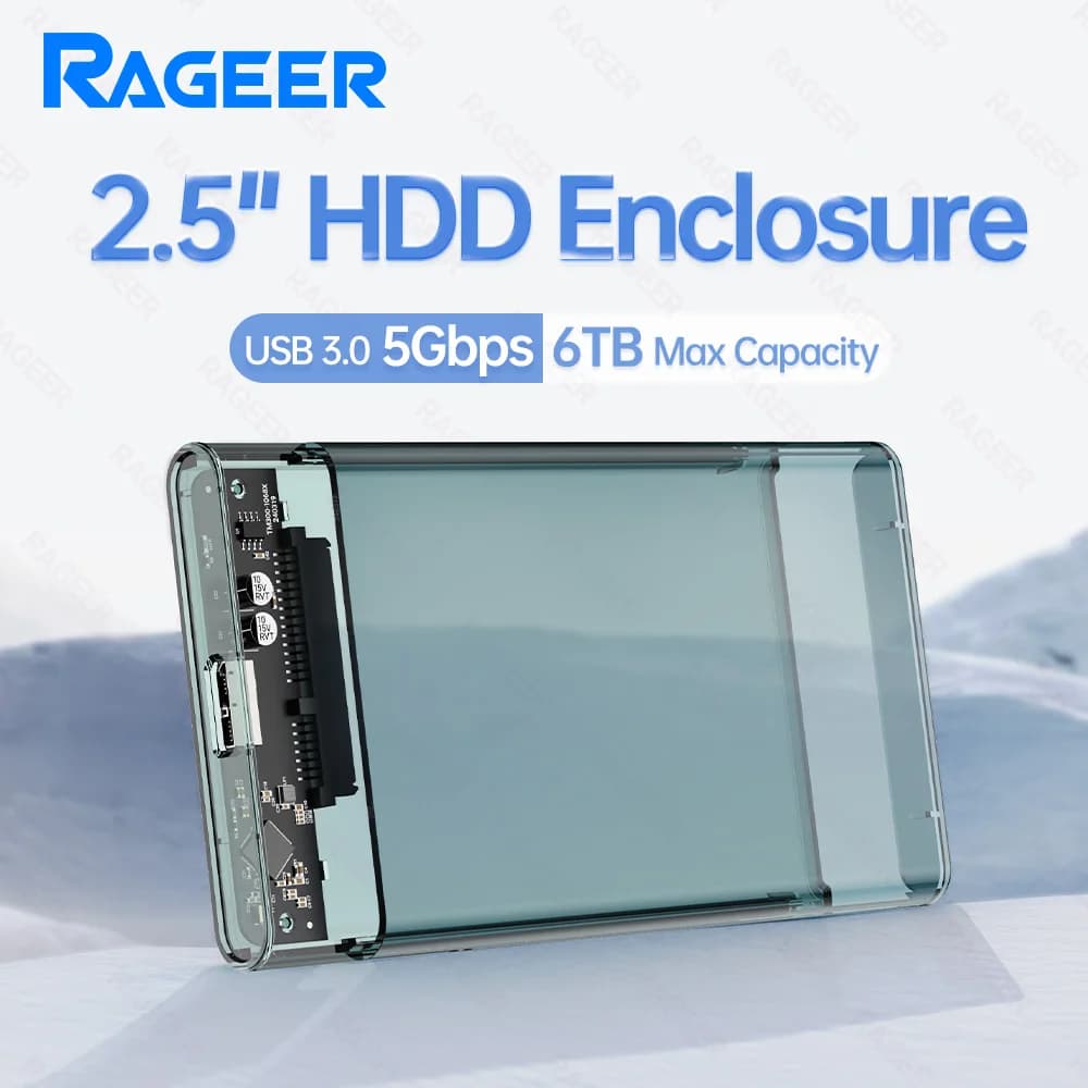RAGEER Custodia per disco rigido esterno da 2,5'' grigio trasparente senza attrezzi Custodia per HDD da USB a SATA III per unità da 7 mm/9,5 mm con UASP