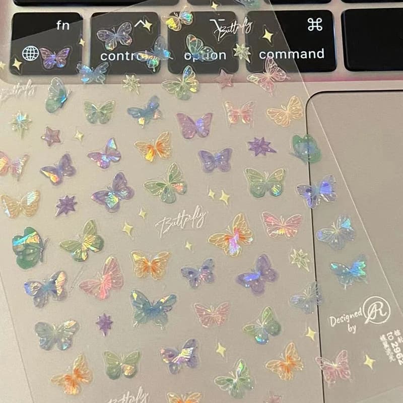 1/5 fogli adesivi colorati fata farfalla adesivi laser stelle filanti ala farfalla moda adesivi per nail art in rilievo coreano