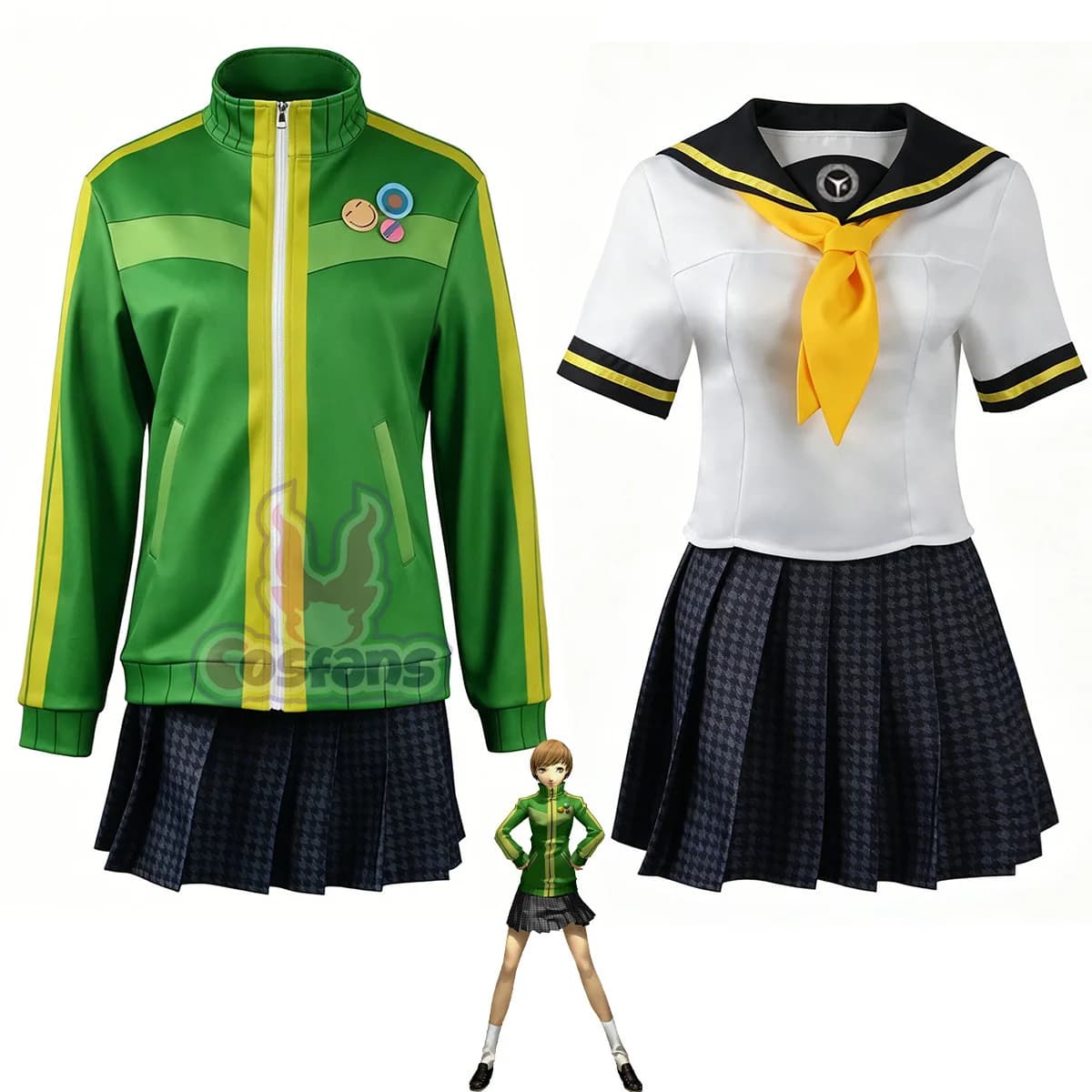 Satonaka Chie Cosplay Costume JK School Uniform Skirt Green Sportswear Coat Adult Woman Sexy Cute Campus Suit Jacket Skirt Set