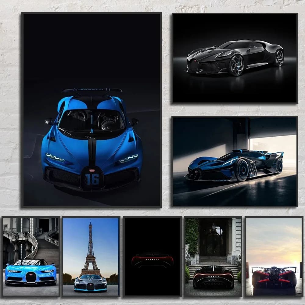 Dream Car Luxury Car Canvas Painting Super Luxury Car Wall Art Decoration Boys' Room Aesthetic Wall Decoration Bugatti Car Ar