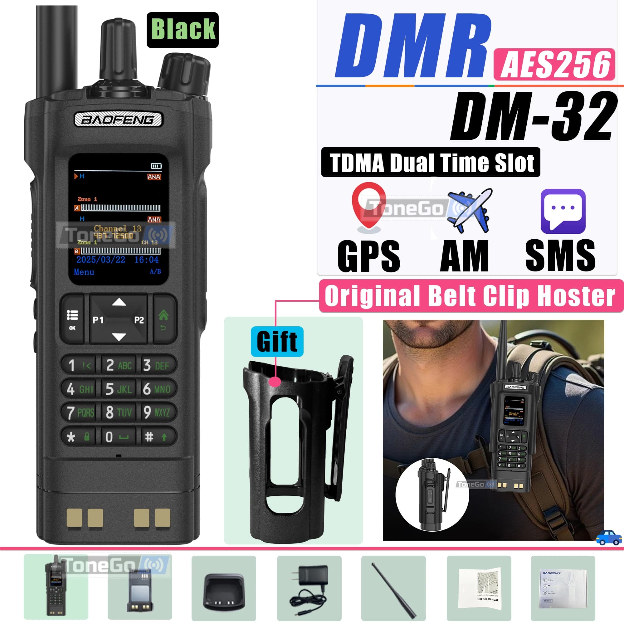 DM-32 Baofeng DMR Walkie Talkie digitale GPS APRS Dual Time Slot AES256 Tri-Power Type-C Lungo raggio DM 32 Ham Radio per il campeggio