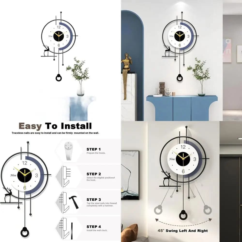 Orologio da Parete Moderno a Pendolo Silenzioso 25, a Batteria per Arredamento Elegante in Soggiorno, Ufficio, Camera da Letto, Cucina