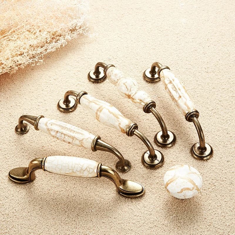 Maniglie per Mobili in Ceramica Serie Marmo, Pomelli per Cassetti, Maniglie per Ante Armadio, Maniglie per Mobili