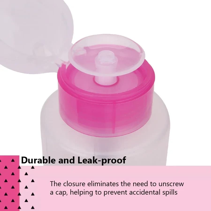 210ml Portable Empty Pump Bottle Pink/Clear Liquid Dispenser for Nail Polish Remover Cleaner