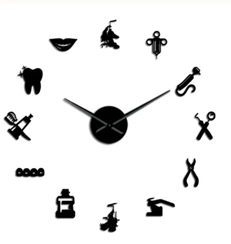 Wall clock with 3D acrylic mirror, creative fashion, dental watch, DIY
