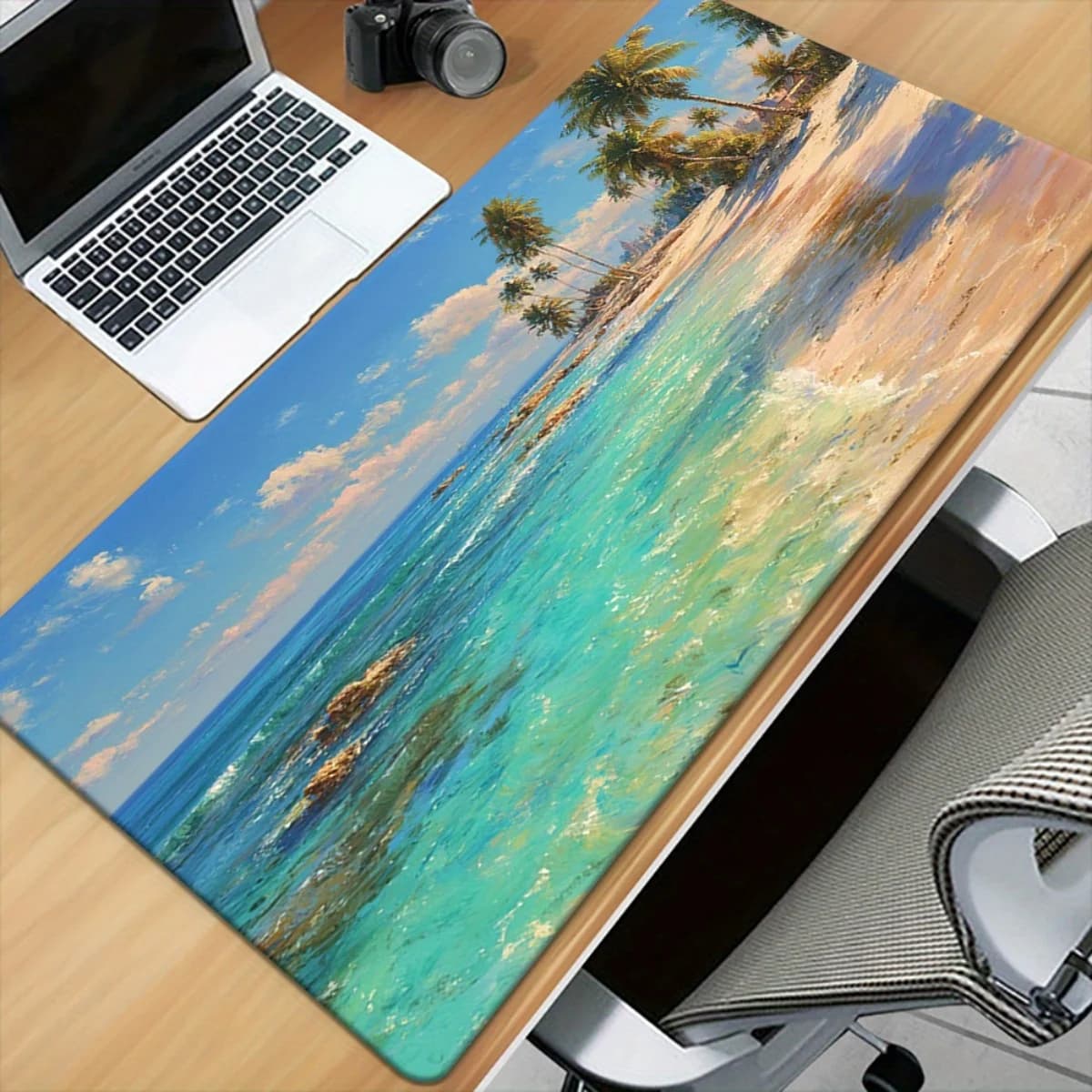 Tappetino per mouse con base in gomma antiscivolo, 1 pezzo - Spiaggia tropicale con design acqua blu trasparente, grande tappetino rettangolare da scrivania per il gaming