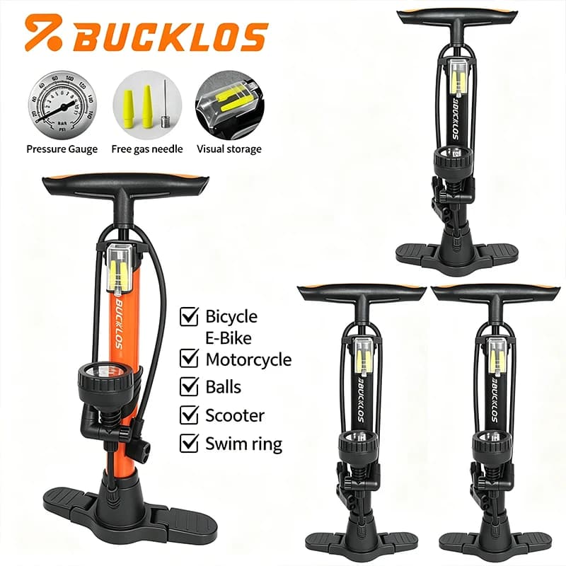 BUCKLOS 160PSI Bike Pump Bicycle Tire Inflator Bike Schrader/Presta Valve Pump Pressure Gauge Scooter Motorcycles Tire Inflator