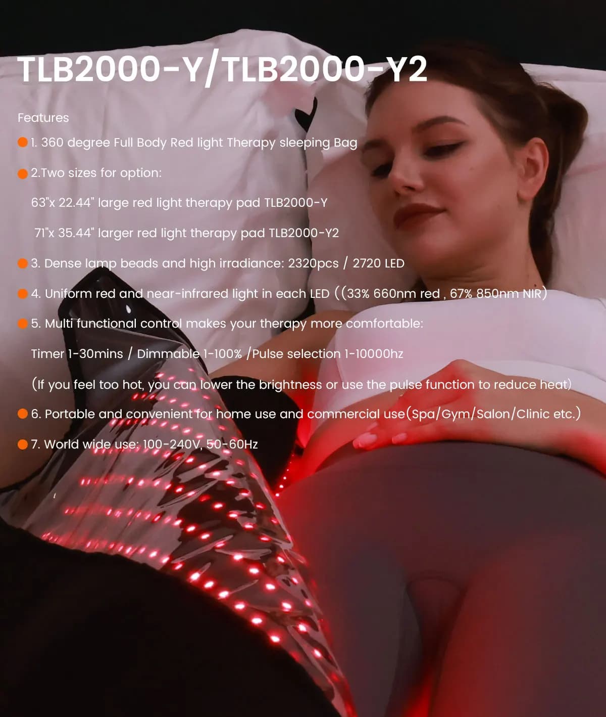 2025 Nuovo Hot Sleeping Pod TLB2000-Y & Y2 160*60cm & 180*90cm 3IN1LED Sollievo dal dolore per tutto il corpo Bag Pod Terapia della luce rossa Pod