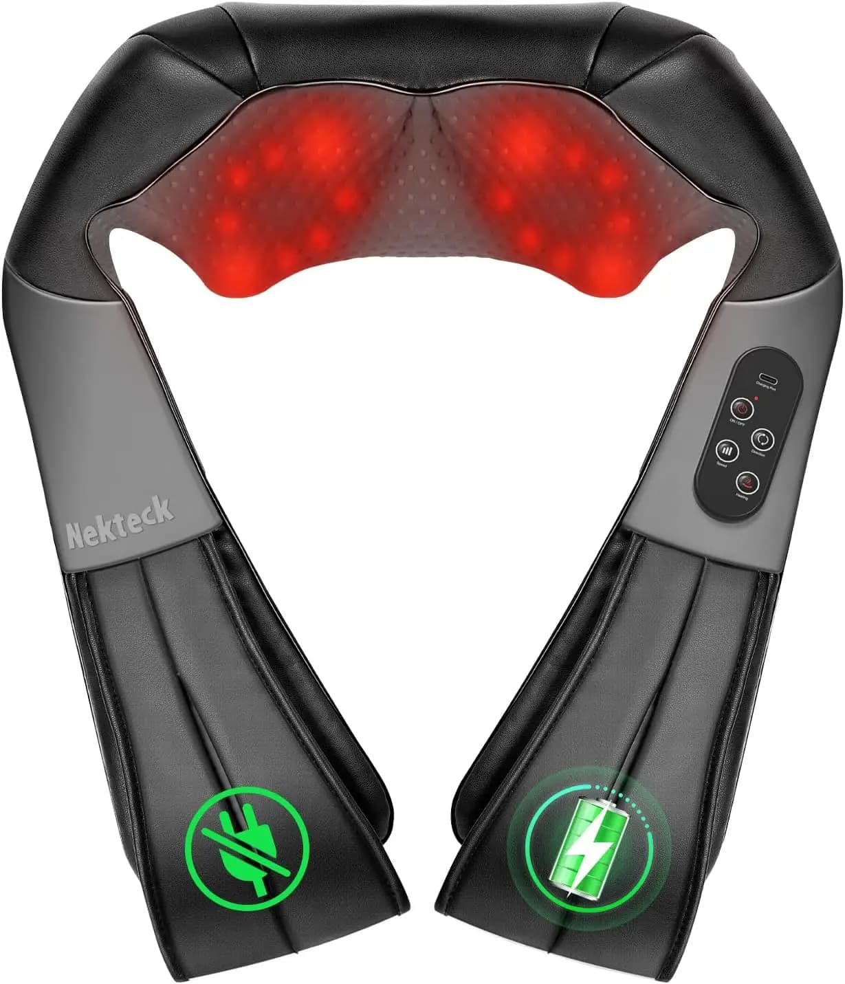 Shiatsu Neck Massager with Heat, Cordless Deep Tissue 3D Kneading Pillow for Back Shoulder Pain Relief, Muscle Relaxation Gift for Men Women, Black