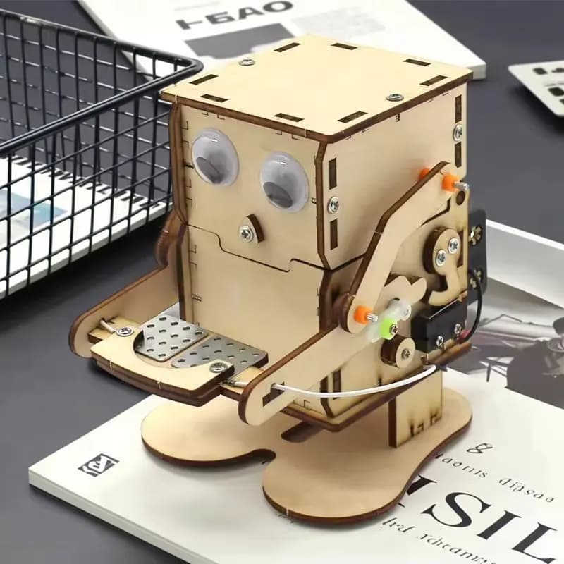 Kit modello in legno robot per mangiare monete fai-da-te - Progetto STEAM Giocattolo di assemblaggio per l'insegnamento dell'educazione dell'esperimento scientifico per bambini