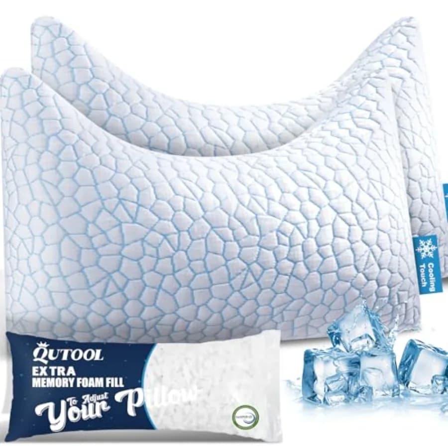 Side Sleeper Pillow for Adults, Adjustable Crescent Pillow with Shredded Memory Foam, Double-Sided Cooling Cover, Curved Bed Pi