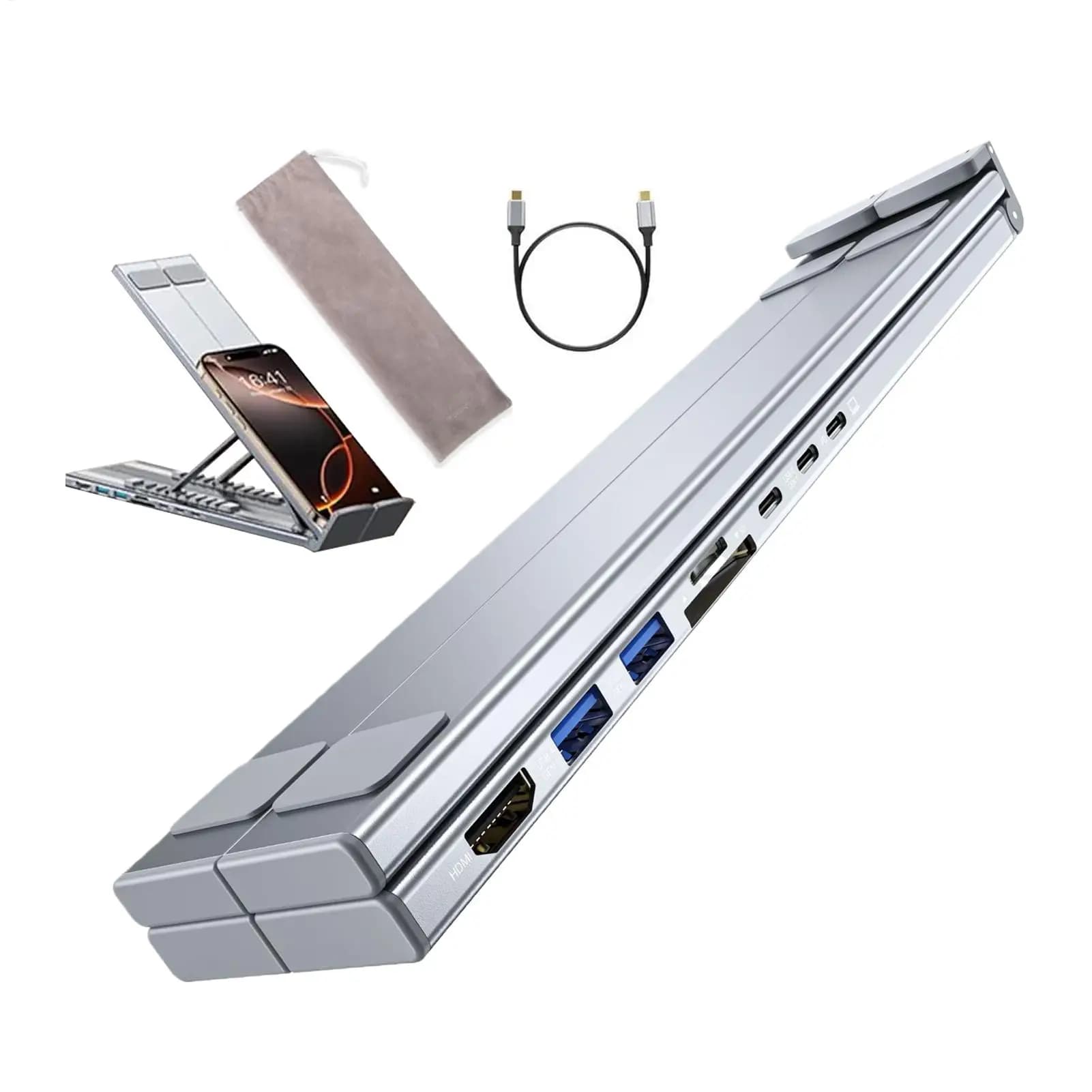 Nuovo supporto per laptop con docking station 8 in 1, hub USB-C, supporto pieghevole con trasferimento dati a 5 Gbps e porte USB per scrivania