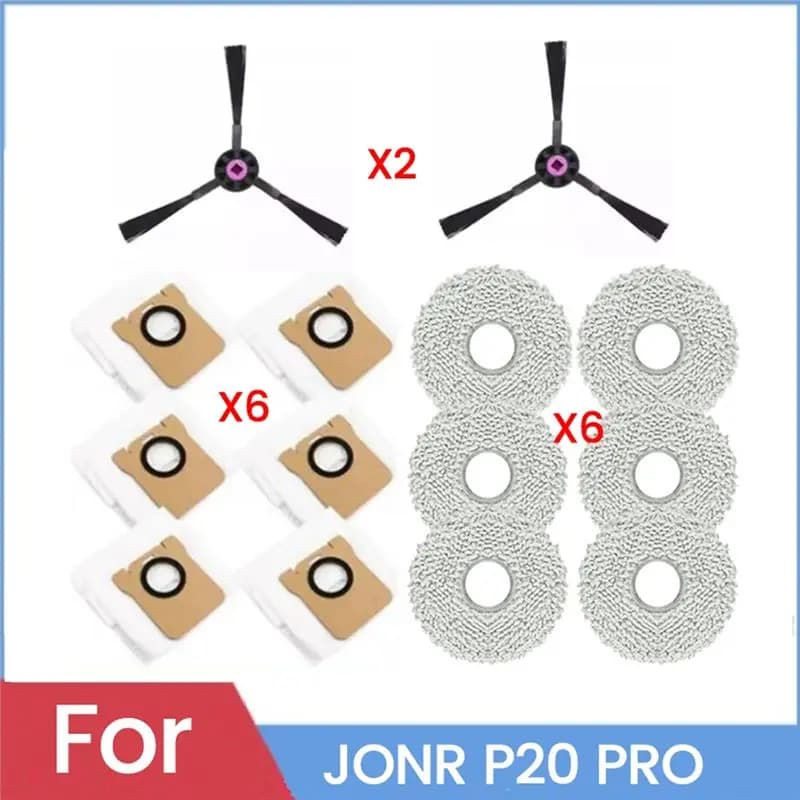 A38T-14PCS Replacement Accessories For JONR P20 Pro Robot Vacuum Cleaner Parts Washable Side Brush Mop Cloth Dust Bag
