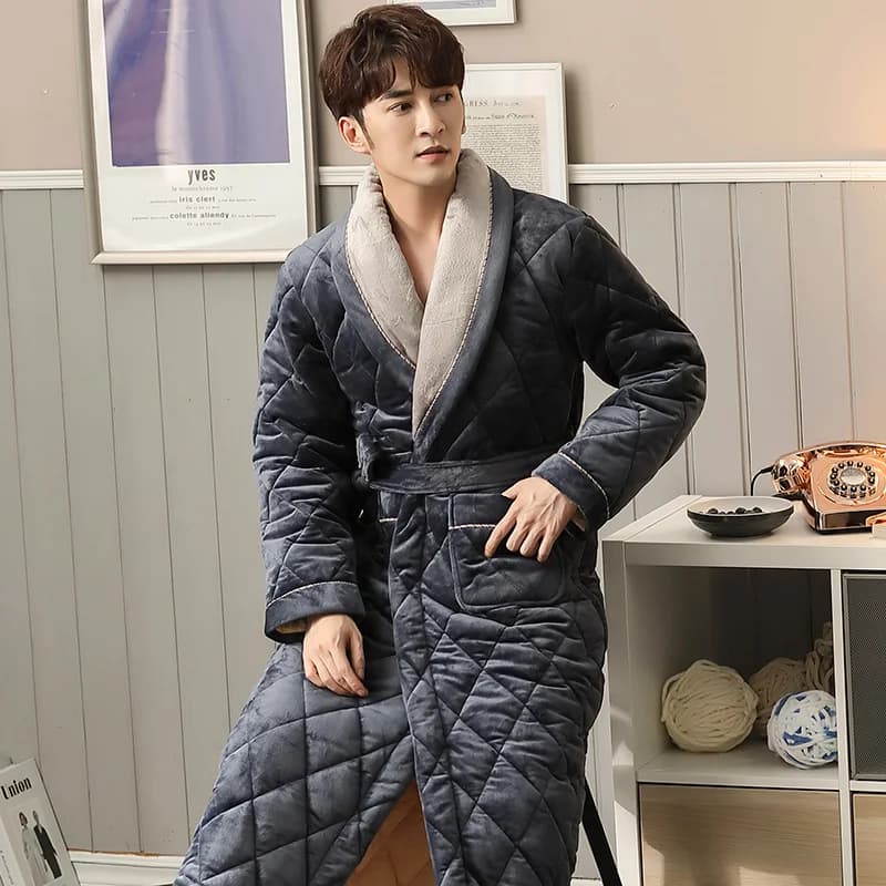 Big Size M-2XL Winter Men's Bathrobe 3 Layers Cotton Clip Bathrobe Maschile Spessa Vestaglia Pigiama Hombre