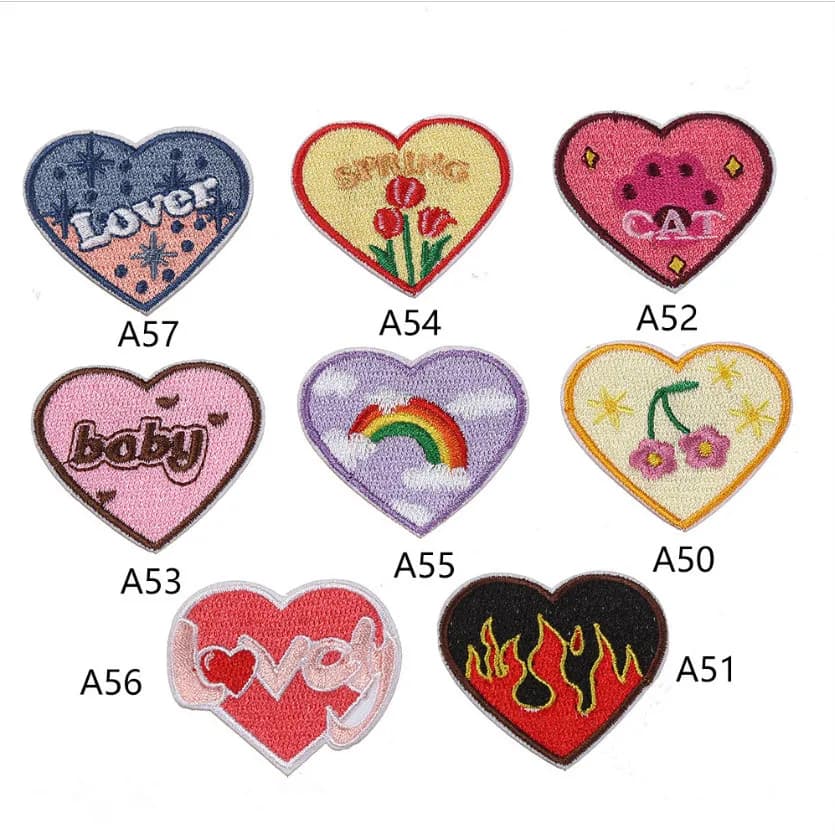 10 pezzi di toppe ricamate a forma di cuore in ferro con bastoncini, abbigliamento ricamato, borsa per cappelli, materiale per la riparazione di scarpe, confezione regalo per telefono, decorazione, accessorio fai da te