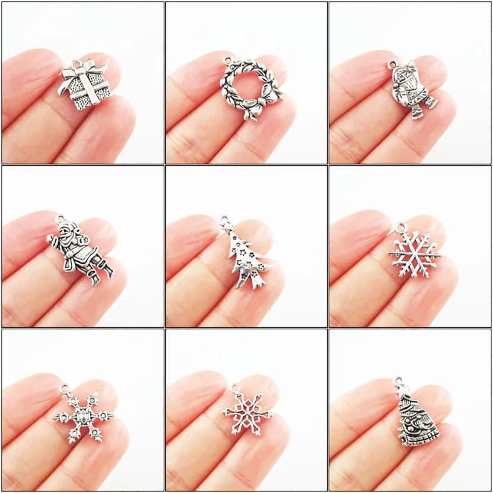 New Christmas Tree Snowflake Bell Gifts Santa Claus Charms Tibetan Silver Plated Pendants