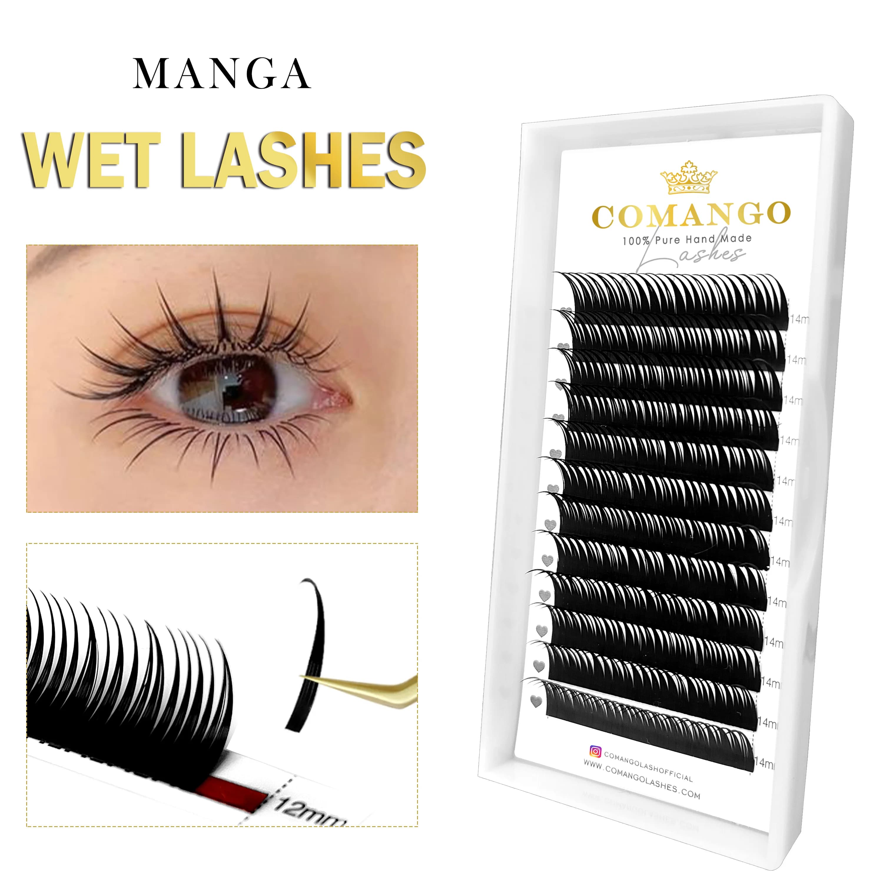 CoMango 12 file bagnato manga ciglia cosplay demone ciglia trucco coreano C/D/M/L curl picchi estensioni cluster premade ciglia finte