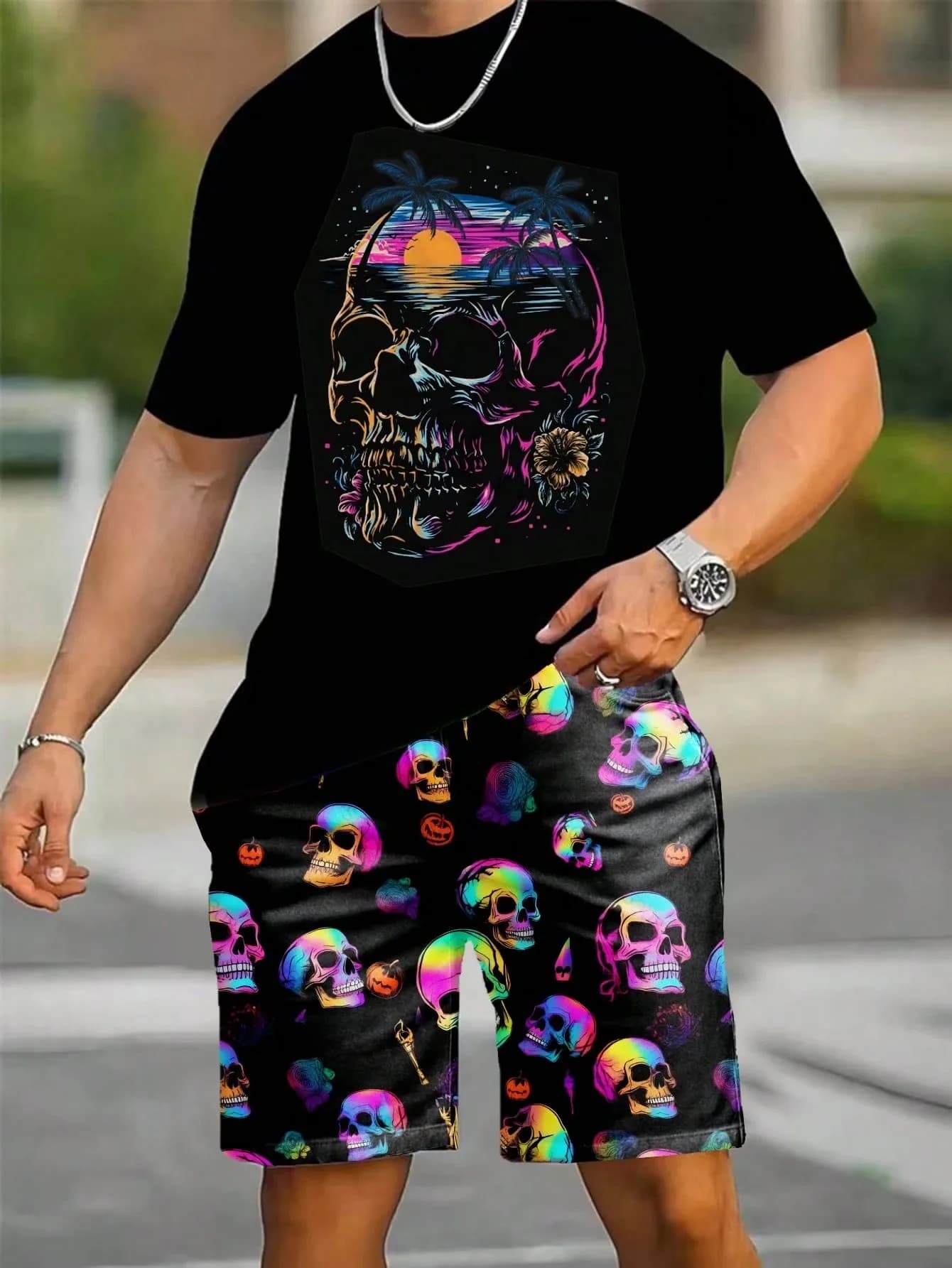 Complete Summer 2026 by Man: Set Shorts and Short Sleeves Court with 3D Printing - Urban Casual Style, Comfortable and Soft