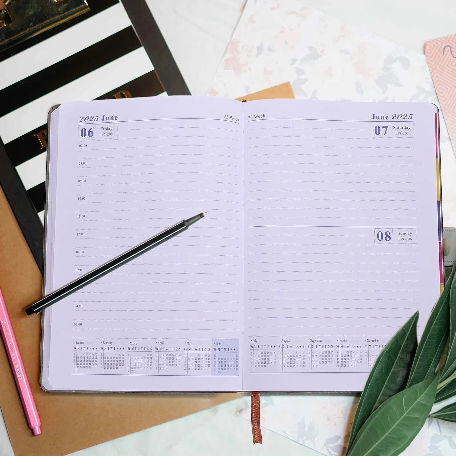 Portable Academic Planner PU Cover Student Office Notebook Household Schedule List Journal Monthly Planner 2025 Daily Writing