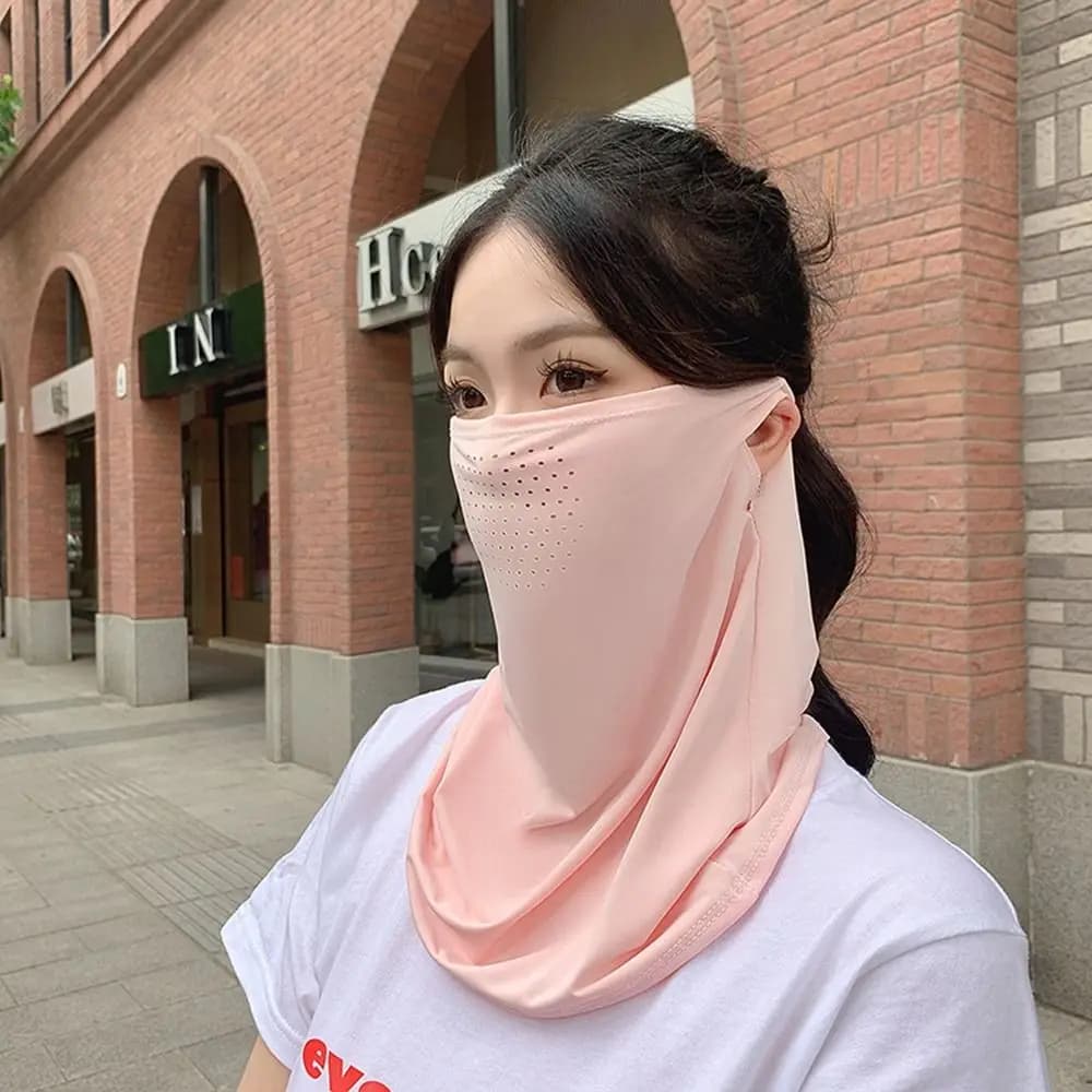 Sciarpa Copricollo Monocolore da Donna con Protezione UV, Maschera Viso Anti-sole in Seta Ghiaccio, Sciarpa Parasole