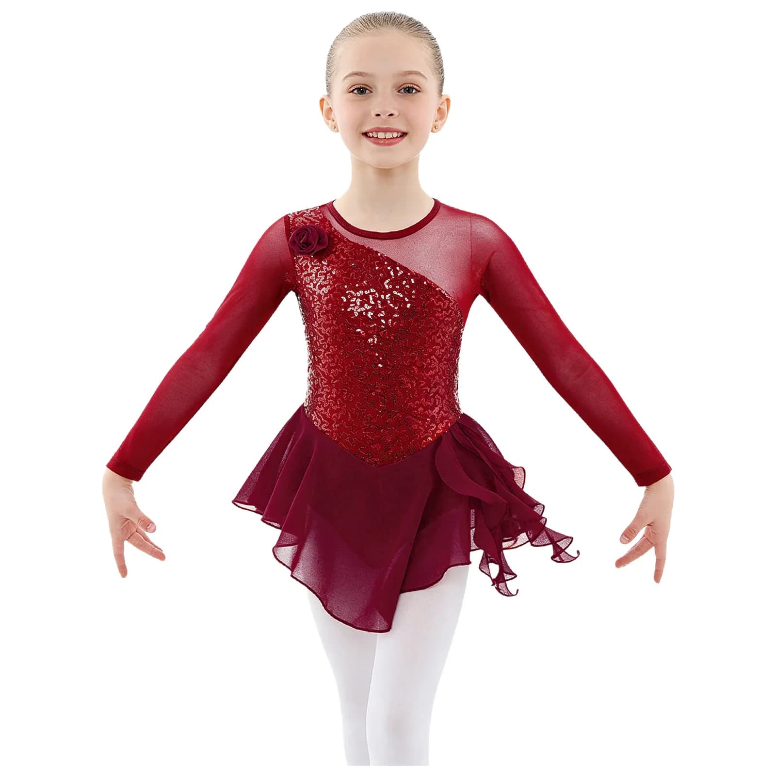 Tutu per bambini Vestito da pattinaggio su ghiaccio Vestito da balletto con paillettes per bambini Vestito da body da ginnastica lirica per ragazze Costume da spettacolo teatrale