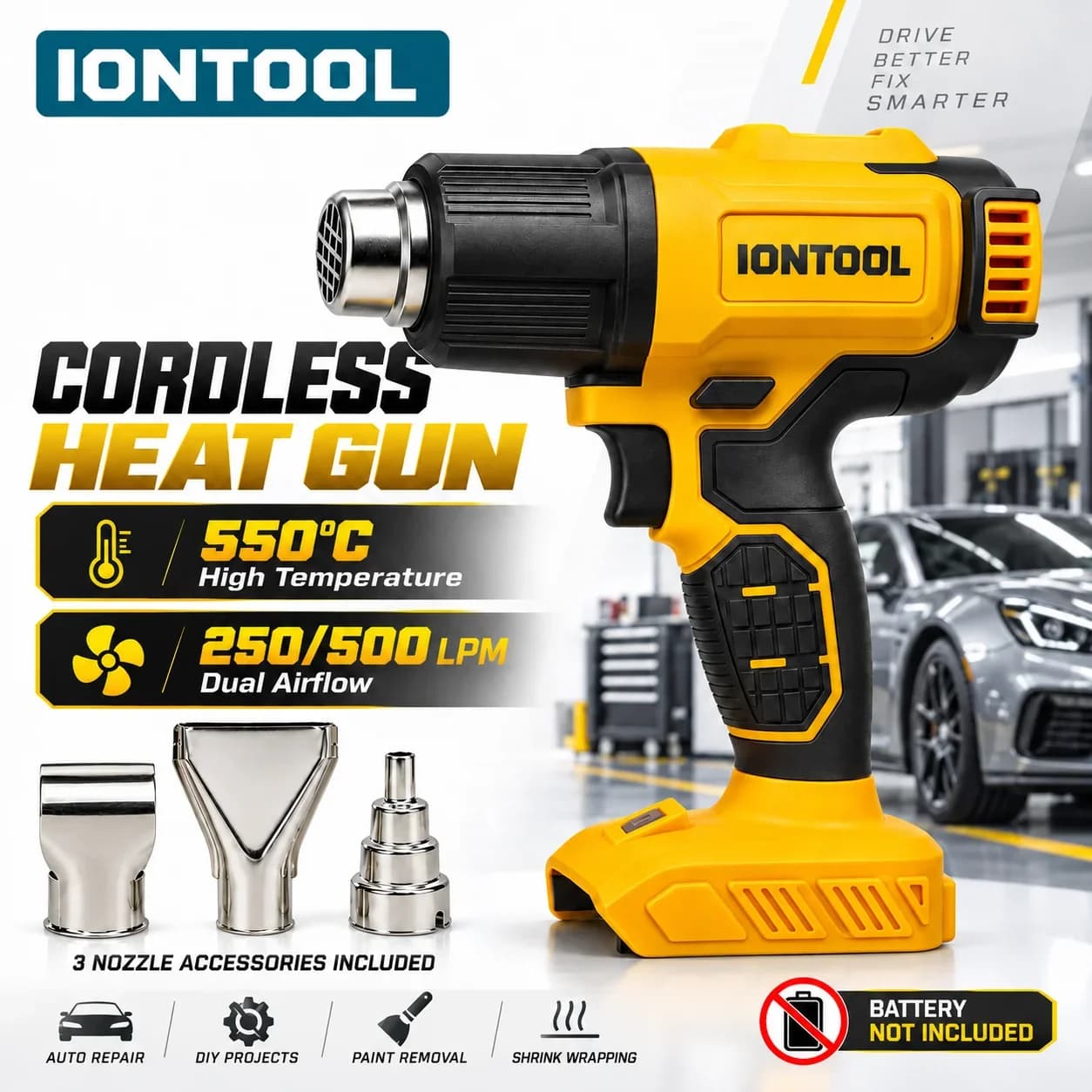 IONTOOL Handheld Cordless Heat Gun Vinyl Wrapping Decal Removal Plastic Bending Adhesive Curing Drying Tool